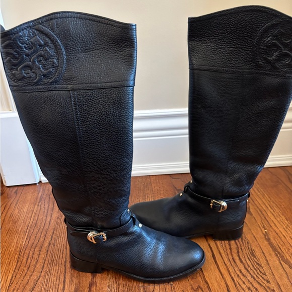 Tory Burch Black Knee-High Leather Boots